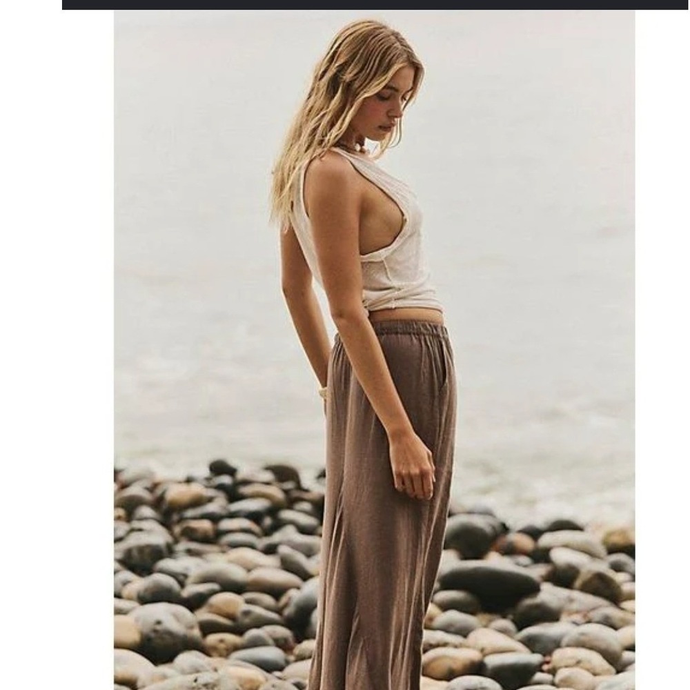 Free People Free-Est Sandshell Linen maxi skirt Cocoa Brown S Boho Flowy